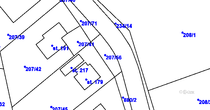 Parcela st. 207/56 v KÚ Chlumany, Katastrální mapa