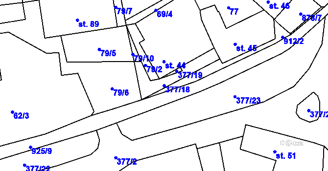 Parcela st. 377/18 v KÚ Chlumany, Katastrální mapa