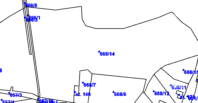 Parcela st. 668/14 v KÚ Chlumany, Katastrální mapa