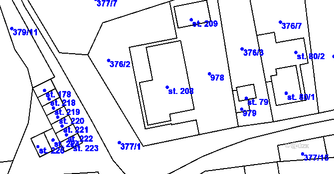 Parcela st. 208 v KÚ Chlumany, Katastrální mapa