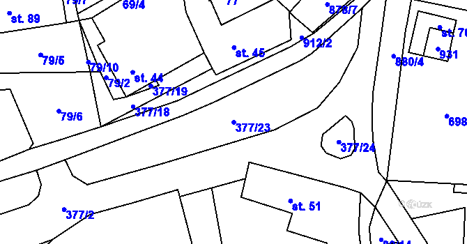 Parcela st. 377/23 v KÚ Chlumany, Katastrální mapa