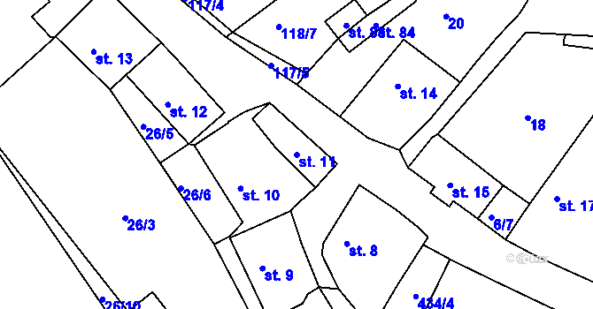 Parcela st. 11 v KÚ Pěčnov, Katastrální mapa