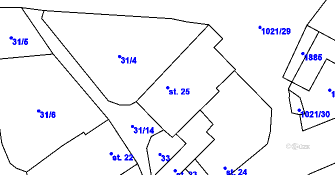 Parcela st. 25 v KÚ Chlumčany u Přeštic, Katastrální mapa