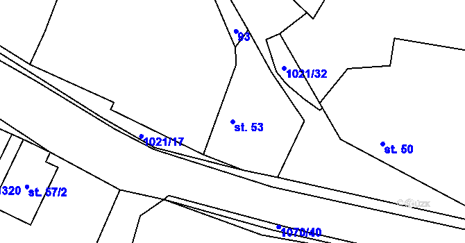 Parcela st. 53 v KÚ Chlumčany u Přeštic, Katastrální mapa