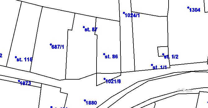 Parcela st. 86 v KÚ Chlumčany u Přeštic, Katastrální mapa
