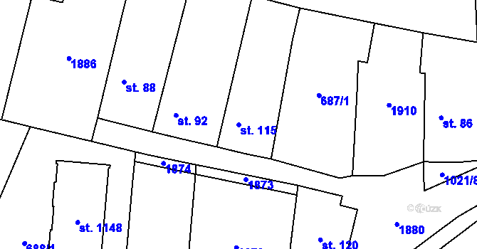 Parcela st. 115 v KÚ Chlumčany u Přeštic, Katastrální mapa