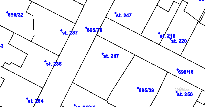 Parcela st. 217 v KÚ Chlumčany u Přeštic, Katastrální mapa