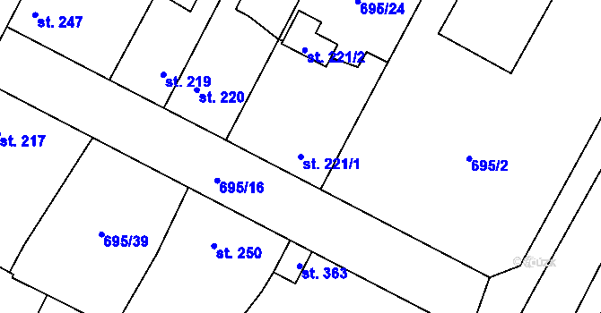 Parcela st. 221/1 v KÚ Chlumčany u Přeštic, Katastrální mapa