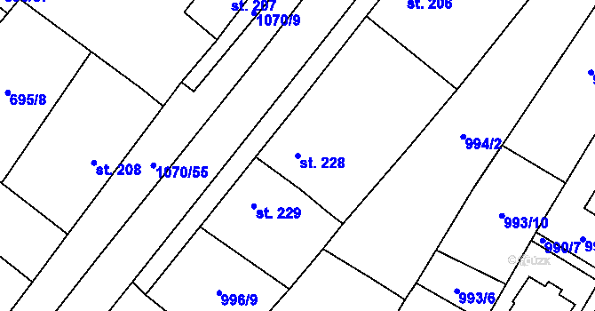 Parcela st. 228 v KÚ Chlumčany u Přeštic, Katastrální mapa