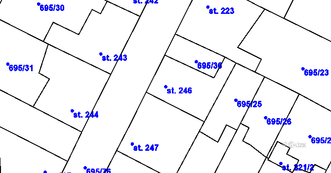 Parcela st. 246 v KÚ Chlumčany u Přeštic, Katastrální mapa