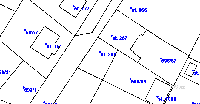 Parcela st. 281 v KÚ Chlumčany u Přeštic, Katastrální mapa