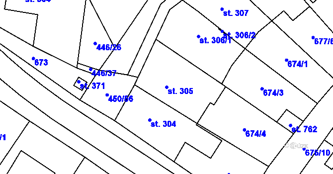 Parcela st. 305 v KÚ Chlumčany u Přeštic, Katastrální mapa