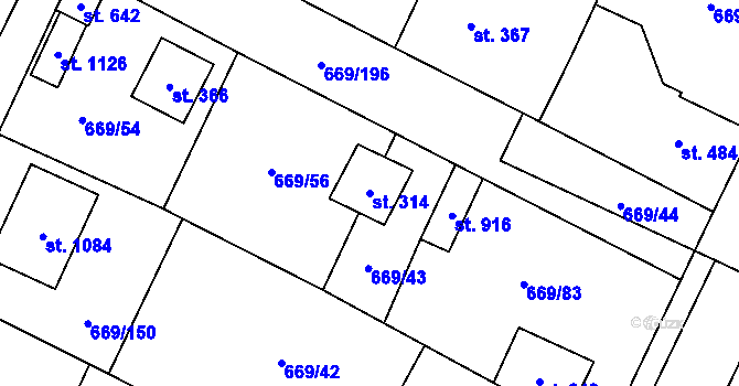 Parcela st. 314 v KÚ Chlumčany u Přeštic, Katastrální mapa