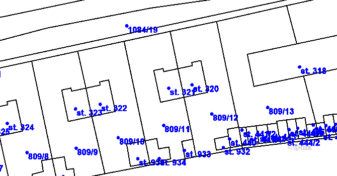 Parcela st. 321 v KÚ Chlumčany u Přeštic, Katastrální mapa