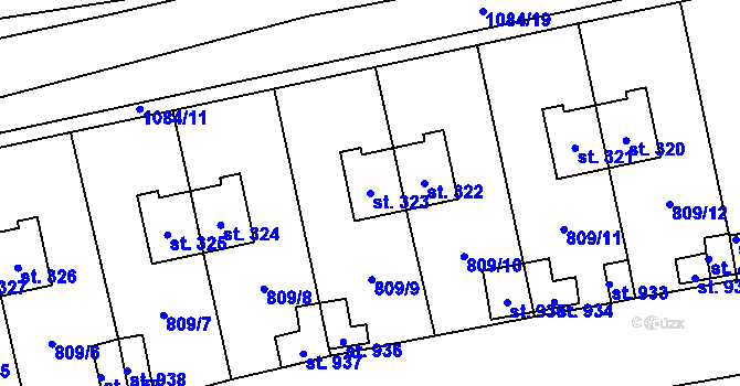 Parcela st. 323 v KÚ Chlumčany u Přeštic, Katastrální mapa