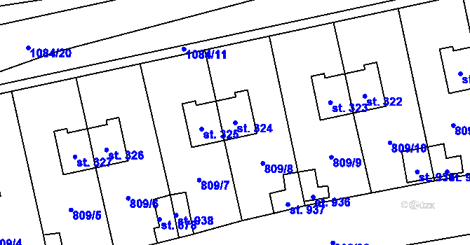 Parcela st. 324 v KÚ Chlumčany u Přeštic, Katastrální mapa