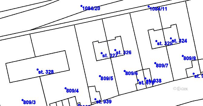 Parcela st. 327 v KÚ Chlumčany u Přeštic, Katastrální mapa