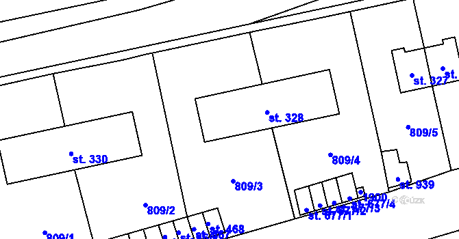 Parcela st. 329 v KÚ Chlumčany u Přeštic, Katastrální mapa