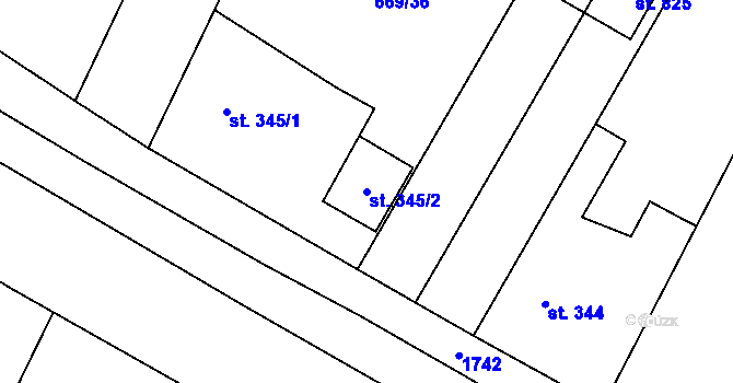 Parcela st. 345/2 v KÚ Chlumčany u Přeštic, Katastrální mapa