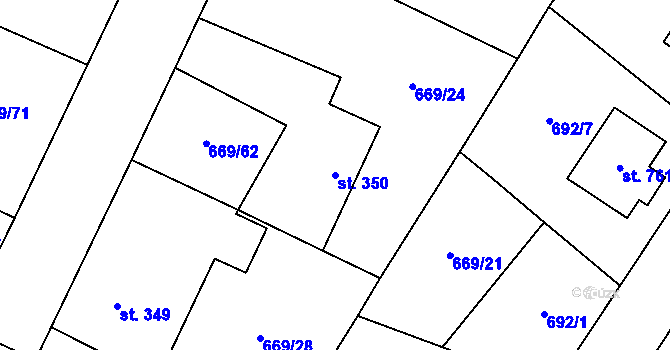 Parcela st. 350 v KÚ Chlumčany u Přeštic, Katastrální mapa