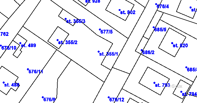 Parcela st. 355/1 v KÚ Chlumčany u Přeštic, Katastrální mapa
