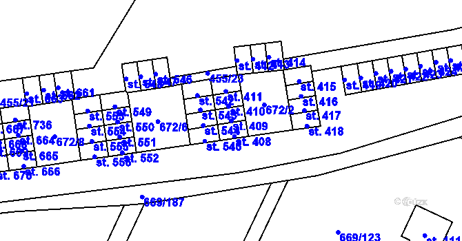 Parcela st. 409 v KÚ Chlumčany u Přeštic, Katastrální mapa