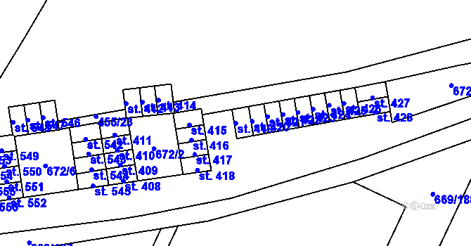 Parcela st. 419 v KÚ Chlumčany u Přeštic, Katastrální mapa