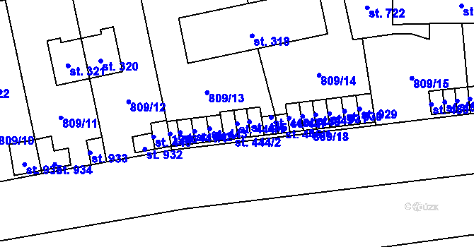 Parcela st. 444/1 v KÚ Chlumčany u Přeštic, Katastrální mapa