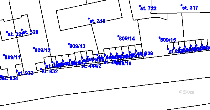 Parcela st. 447 v KÚ Chlumčany u Přeštic, Katastrální mapa