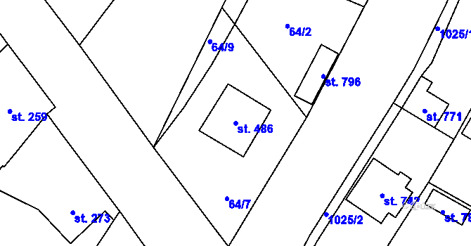 Parcela st. 486 v KÚ Chlumčany u Přeštic, Katastrální mapa
