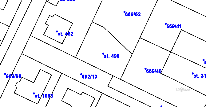 Parcela st. 490 v KÚ Chlumčany u Přeštic, Katastrální mapa