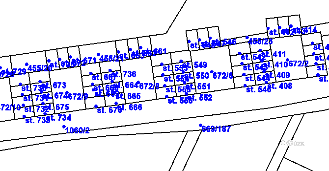 Parcela st. 555 v KÚ Chlumčany u Přeštic, Katastrální mapa