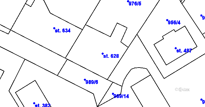 Parcela st. 628 v KÚ Chlumčany u Přeštic, Katastrální mapa