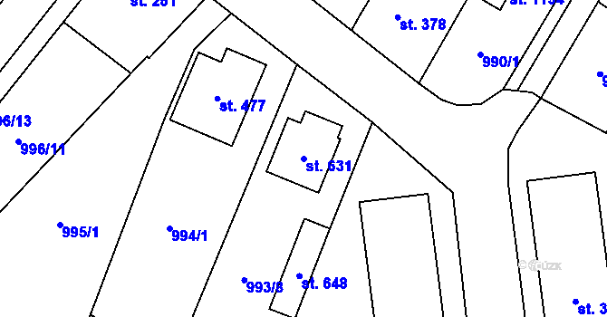 Parcela st. 631 v KÚ Chlumčany u Přeštic, Katastrální mapa