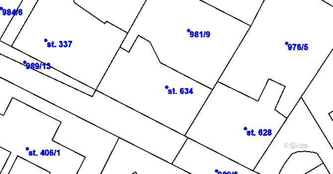 Parcela st. 634 v KÚ Chlumčany u Přeštic, Katastrální mapa