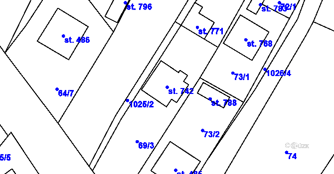 Parcela st. 742 v KÚ Chlumčany u Přeštic, Katastrální mapa