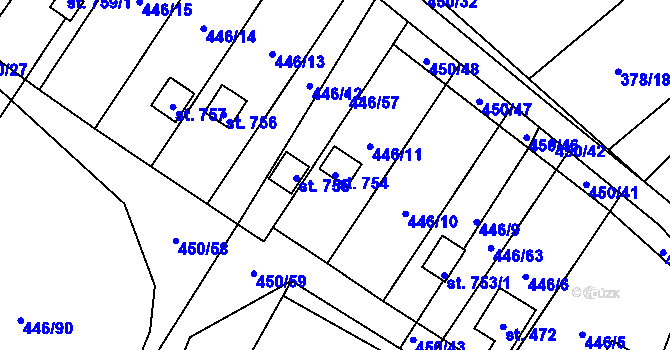 Parcela st. 754 v KÚ Chlumčany u Přeštic, Katastrální mapa