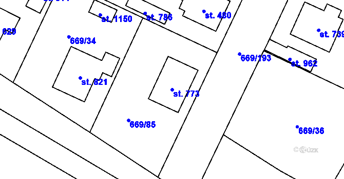 Parcela st. 773 v KÚ Chlumčany u Přeštic, Katastrální mapa
