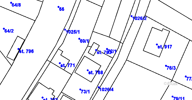 Parcela st. 783 v KÚ Chlumčany u Přeštic, Katastrální mapa