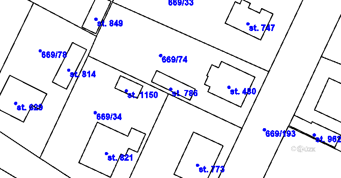 Parcela st. 786 v KÚ Chlumčany u Přeštic, Katastrální mapa