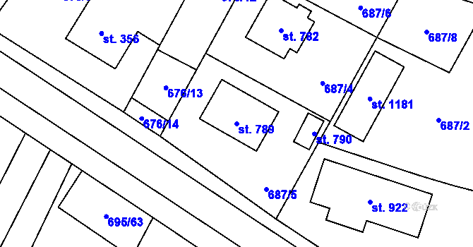 Parcela st. 789 v KÚ Chlumčany u Přeštic, Katastrální mapa