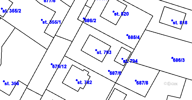 Parcela st. 793 v KÚ Chlumčany u Přeštic, Katastrální mapa