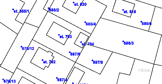 Parcela st. 794 v KÚ Chlumčany u Přeštic, Katastrální mapa