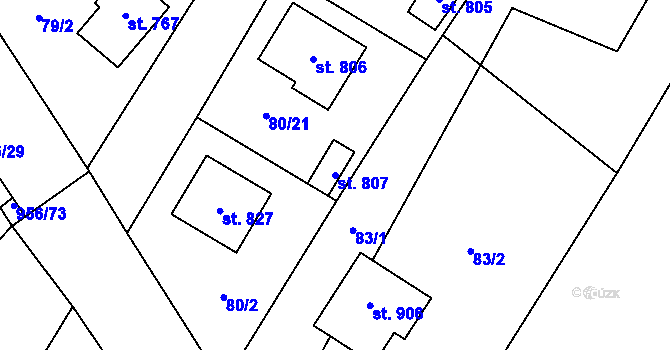 Parcela st. 807 v KÚ Chlumčany u Přeštic, Katastrální mapa