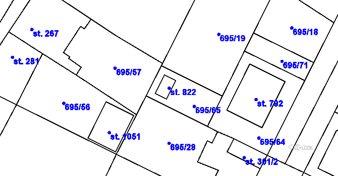 Parcela st. 822 v KÚ Chlumčany u Přeštic, Katastrální mapa