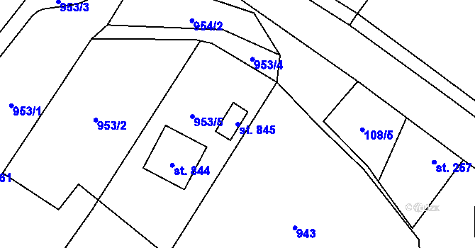 Parcela st. 845 v KÚ Chlumčany u Přeštic, Katastrální mapa