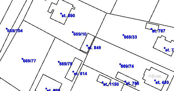 Parcela st. 849 v KÚ Chlumčany u Přeštic, Katastrální mapa