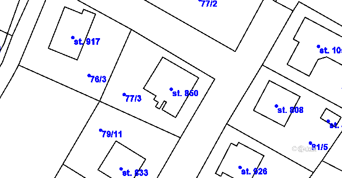 Parcela st. 850 v KÚ Chlumčany u Přeštic, Katastrální mapa