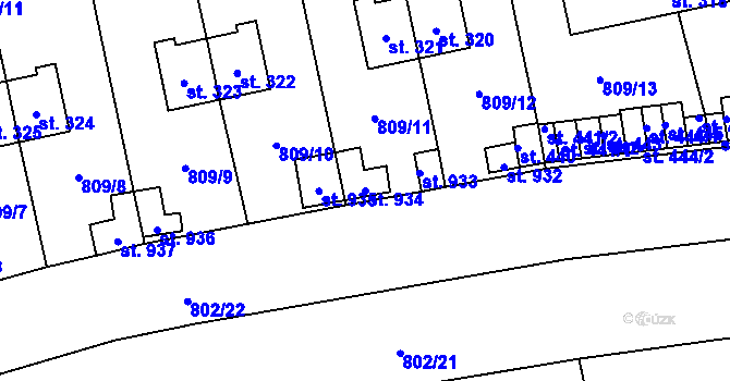 Parcela st. 934 v KÚ Chlumčany u Přeštic, Katastrální mapa