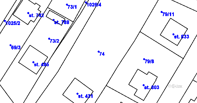 Parcela st. 74 v KÚ Chlumčany u Přeštic, Katastrální mapa